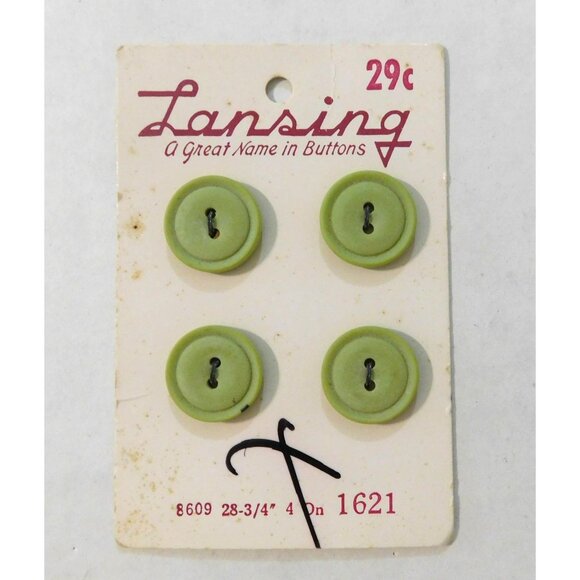 Vintage Lansing Buttons Green 4 on a Card #8609 3/4 Inch Round - Picture 3 of 3